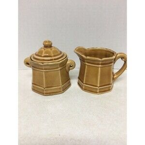 Vintage Brown Stone Craft by Royal Sealy Stoneware Sugar and Creamer Set